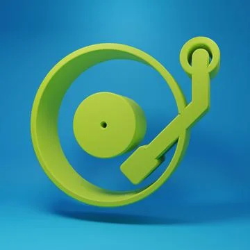 Green Vinyl player with a vinyl disk icon isolated on blue background. Mini.. Stock Illustration