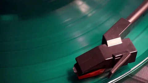 Green Vinyl Record Playing Closeup Stockbeeldmateriaal 79240066