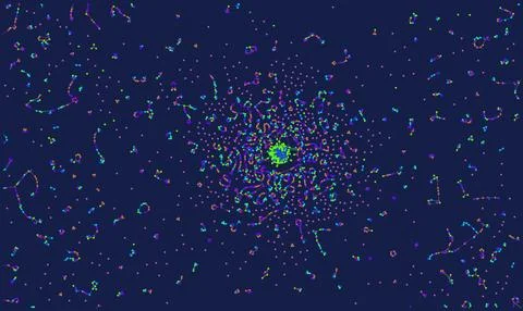 Green Violet Particle Vortex with Central Ring Vector Background Stock Illustration