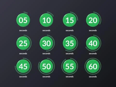 Green virtual countdown timer set on dark background 库存插图