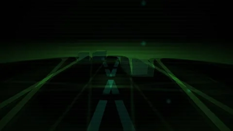 Green Virtual Grid Road with Moving Block Shapes in Fast Perspective Lane M.. Stock Footage 343723202