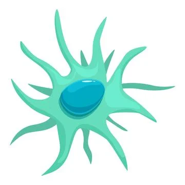 Green virus cell spreading tentacles with blue nucleus Stock Illustration