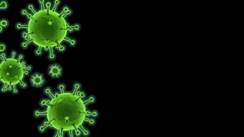 Green Virus Cells on Black Background - Microscopic View of Pathogens and G.. Stock Footage 340024700