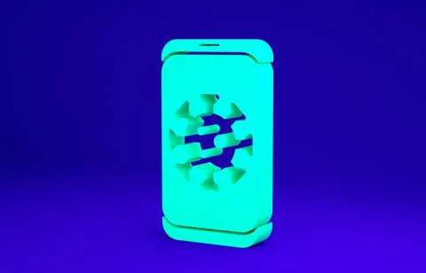Green Virus statistics on mobile icon isolated on blue background. Corona vir イラスト素材