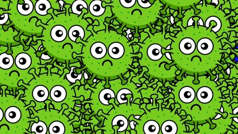 Green virus transition animations appear and cover the blue screen. Stock Footage 321925481