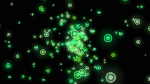 Green vivid round particles in motion design on black background Stock Footage 135246519