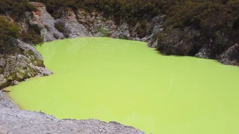 Green volcanic pool "the Devil's Bath" in thermal park, Rotorua, New Stock Footage 101049422