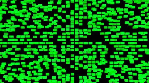 A green wall of flying cubes on a black background. Textured background.  Stock Illustration