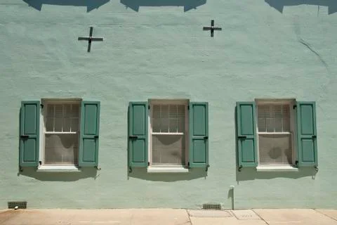 Green wall windows Stock Photos