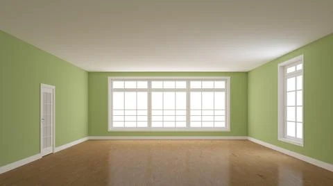Green Walls Interior. Concept of an Empty Room with a Light Parquet Floor Stock Illustration
