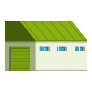 Green warehouse building with closed roller door and windows Ilustración de archivo