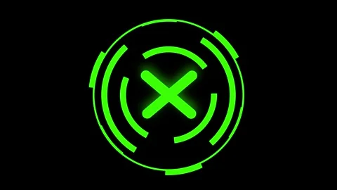 Green warning icon hud animation with glowing x mark and circular interface.. Stock Footage 337364695