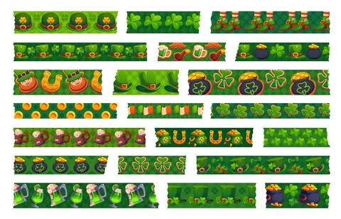 Green washi tape St Patrick Irish adhesive pieces Stock Illustration