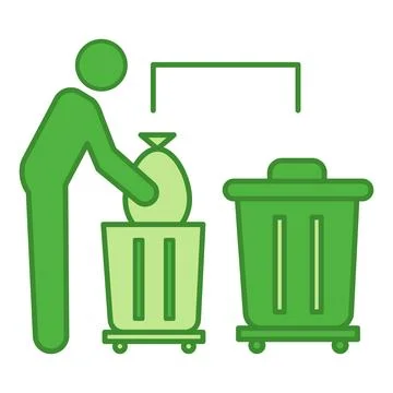 Green Waste Sorting Icon. Vector Icon of a Man Putting Garbage in a Certain.. Stock Illustration