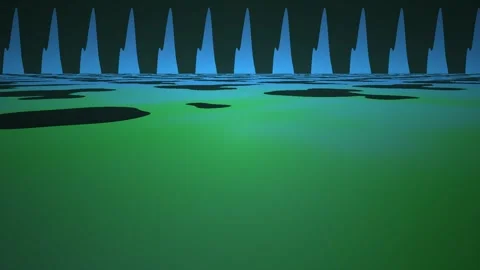 Green water with blue spikes floating. Stock Footage 335113185
