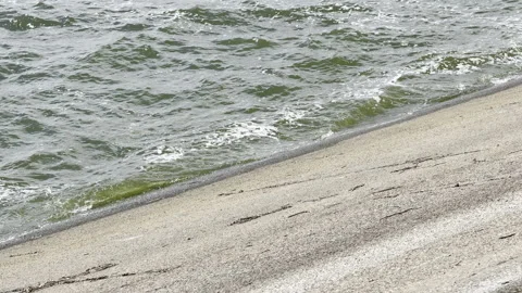 Green water waves hitting concrete embankment detail Stock Footage 341831227