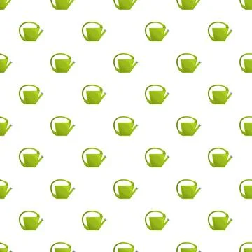 Green watering can pattern repeating on white background Stock Illustration