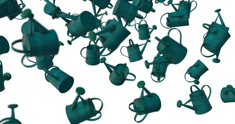 Green Watering Cans falling Video stock 99950306
