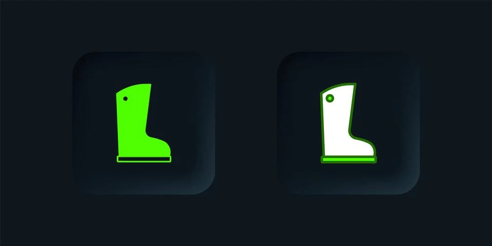 Green Waterproof rubber boot icon isolated on black background. Gumboots fo.. Stock Illustration