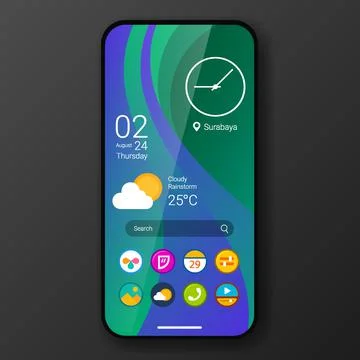 Green wave custom user interface home screen realistic smartphone design Stock Illustration