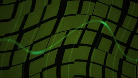 Green Wave Moving over a Warped Grid Background for Tech Projects Stock Footage 343723431