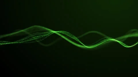 Green wave strands twist with glowing eco data particles. Neon laser filame.. Stock Footage 339511558