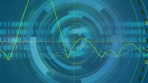 Green wave sweeping left starting central hub rings rotating pulsing binary Stock Footage 334788175