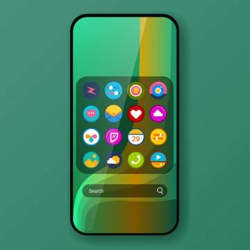 Green wave widget user interface home screen realistic smartphone design Stock Illustration