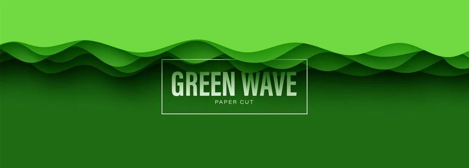 Green waves layers paper cut border with 3D slime abstract background. Abstract 스톡 일러스트