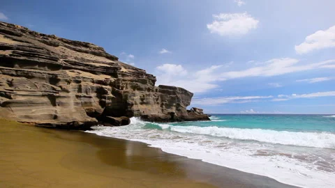 Green Waves on the Sand Beach Stock Footage 327319017