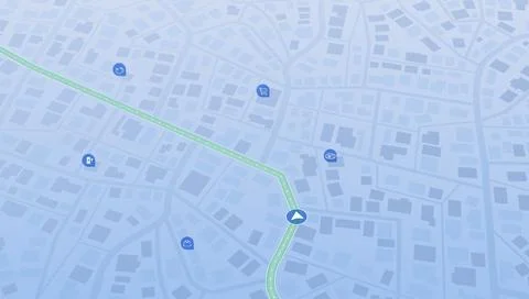Green way across the map with arrow. An abstract navigation plan highlights Ilustração Stock