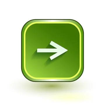 Green web button with arrow right sign. Rounded square shape icon with shadow on Stock Illustration