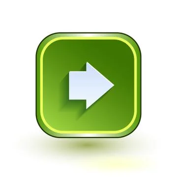 Green web button with arrow right sign. Rounded square shape icon with shadow on Stock Illustration