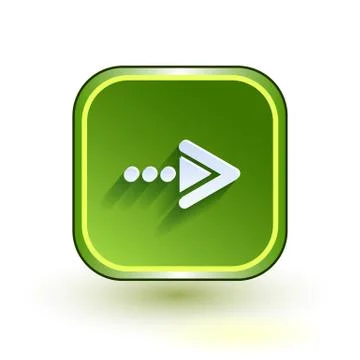 Green web button with arrow right sign. Rounded square shape icon with shadow on Stock Illustration