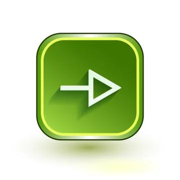 Green web button with arrow right sign. Rounded square shape icon with shadow on Stock Illustration