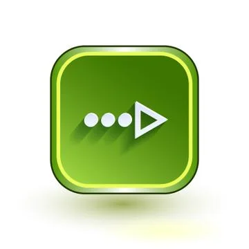 Green web button with arrow right sign. Rounded square shape icon with shadow on Stock Illustration