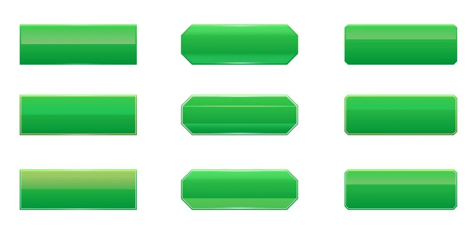 Green web button set isolated on white background. Vector illustration of glossy Stock Illustration