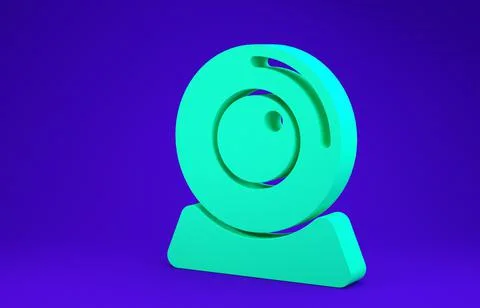 Green Web camera icon isolated on blue background. Chat camera. Webcam icon.  库存插图