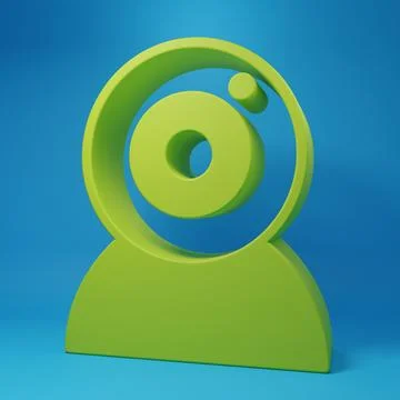 Green Web camera icon isolated on blue background. Chat camera. Webcam icon.. Illustrazione stock