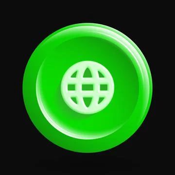 Green Web Icon. Internet, Network Globe Isolated 3D Button Stock Illustration