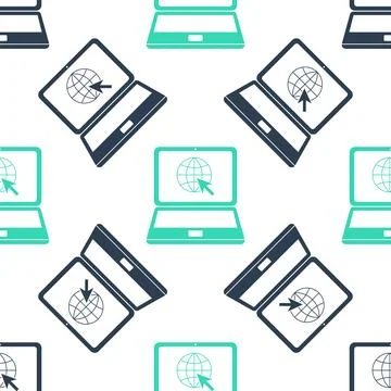 Green Website on laptop screen icon isolated seamless pattern on white Ilustración de archivo