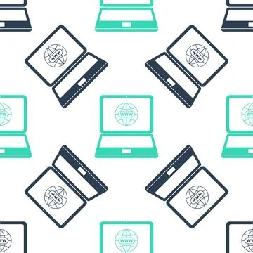 Green Website on laptop screen icon isolated seamless pattern on white 스톡 일러스트