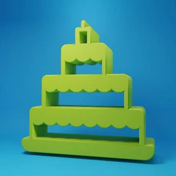 Green Wedding cake icon isolated on blue background. Minimalism concept. 3D.. Stock Illustration