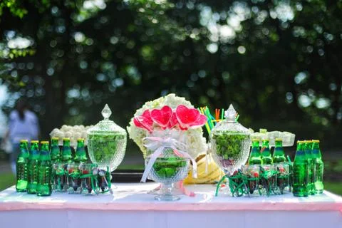 Green wedding candy bar Stock Photos