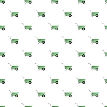 Green wheelbarrow pattern repeating for gardening background Stock Illustration