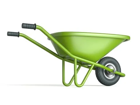 Green wheelbarrow side view 3D Ilustración de archivo