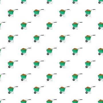 Green wheelbarrows transporting soil forming seamless pattern Illustrazione stock