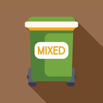 Green wheeled trash bin for mixed waste standing on brown floor Stock-Illustration