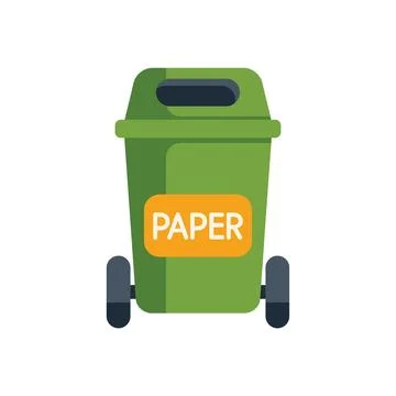 Green wheelie bin for paper sorting standing on white background Stock Illustration