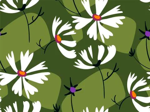 Green white flower seamless pattern vector floral design primitive scandinavian 스톡 일러스트